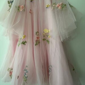 Next UK - Little Girls Floral Embroidered Pink Tulle Party Dress